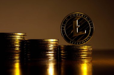 Litecoin para (Ltc) bulanık closeup çıktı. Yeni cryptocurrency ve modern bankacılık kavramı.
