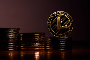 Litecoin para (Ltc) bulanık closeup çıktı. Yeni cryptocurrency ve modern bankacılık kavramı.