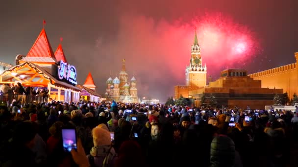 Enero 2019 Moscú Rusia Fuegos Artificiales Año Nuevo Plaza Roja — Vídeos de Stock