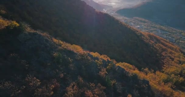 View Flying Autumn Hills Small Town Dalnegorsk View Mount 611 — Stock Video