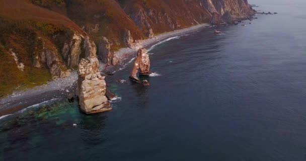 Vista Dall Alto Bellissimo Paesaggio Autunnale Costa Rocciosa Della Riserva — Video Stock