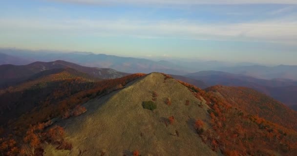 上からの眺め プリモルスキー準州のシホート アリン生物圏保護区ではげ山の石の上を飛んでいます 上からはげ山の頂部 — ストック動画