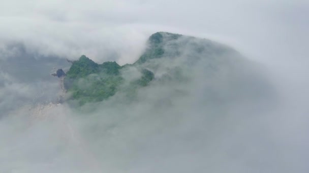 Schieten Van Bovenaf Groene Verlaten Eiland Mist Het Gereserveerde Eiland — Stockvideo