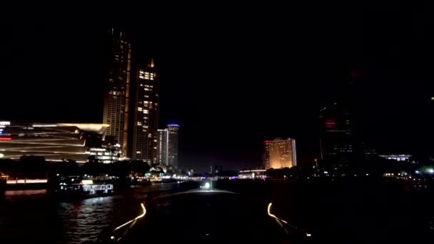 Fiume Chao Phraya Navigare Una Barca Notte Sul Fiume Tra — Video Stock