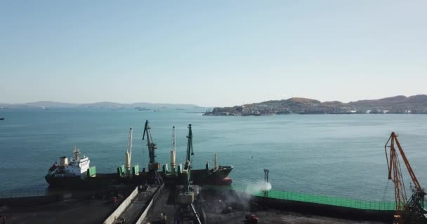 Άνοιξη 2019 Nakhodka Primorsky Territory Λιμάνι Κάρβουνου Πετώντας Πάνω Από — Αρχείο Βίντεο