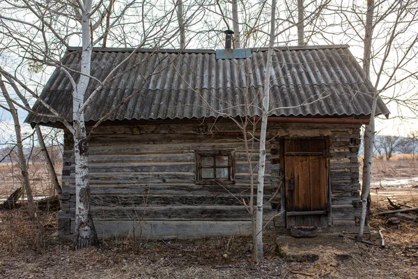 Village Russe Ancien Hangar Bois Sur Sol Dans Village Russe — Photo