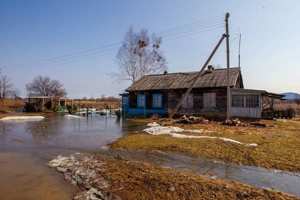 Village Russe Une Vieille Maison Rustique Bois Derrière Une Clôture — Photo