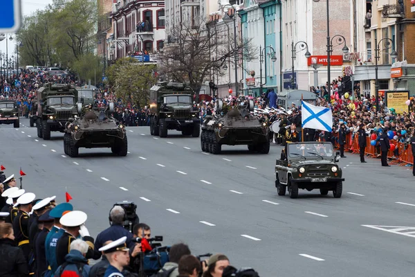 Травень 2015 Владивосток Росія День Перемоги Владивостоці Важке Військове Спорядження — стокове фото