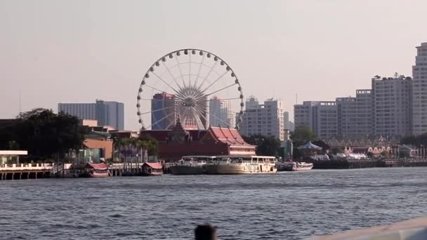 Απρίλιος 2019 Μπανγκόκ Ταϊλάνδη Chao Phraya River Τροχός Ferris Έναν — Αρχείο Βίντεο