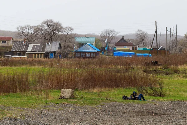 Vecchie Case Villaggio Sull Isola Reinik Vicino Vladivostok — Foto Stock