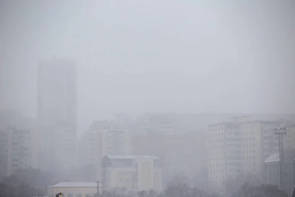 Fog City Vladivostok High Rise New Residential Buildings Fog — Stock Photo, Image