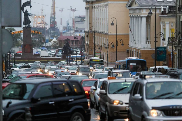 Sommer 2015 Wladiwostok Russland Stau Auf Der Zentralen Straße Stau — Stockfoto