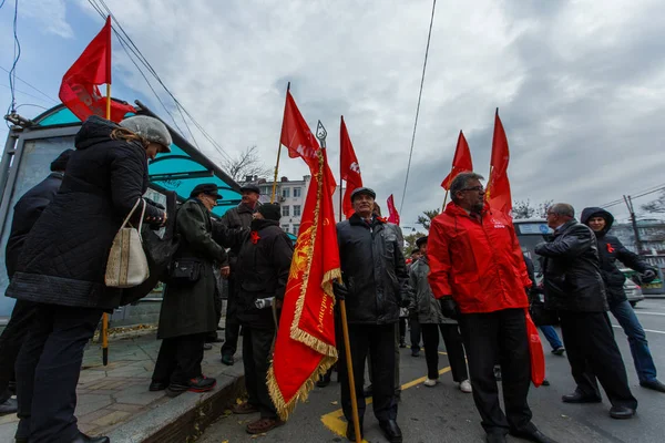 Зима 2015 Владивосток Росія Процесія Посланні Про Початок Великої Революції — стокове фото