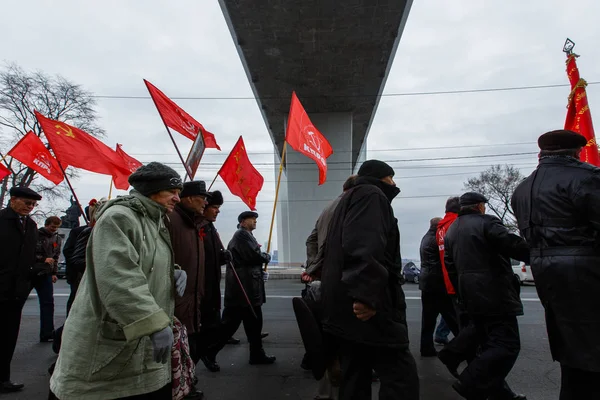 Зима 2015 Владивосток Росія Процесія Посланні Про Початок Великої Революції — стокове фото