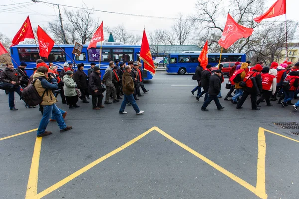 Зима 2015 Владивосток Росія Процесія Посланні Про Початок Великої Революції — стокове фото