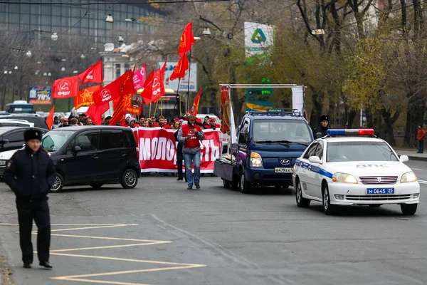 Зима 2015 Владивосток Росія Процесія Посланні Про Початок Великої Революції — стокове фото