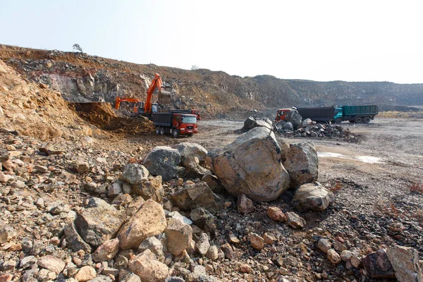Autumn 2015 Primorsky Krai Russia Industrial Photography Excavators Quarry Extract — Stock Photo, Image