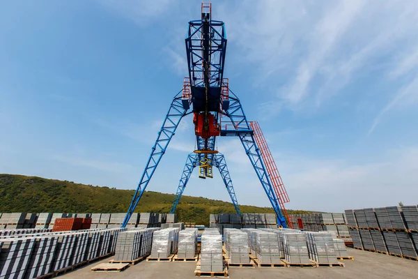 Cargo Crane Warehouse Natural Brick Open Sky — Stock Photo, Image