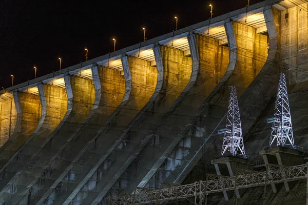 Fotografia Industriale Vista Generale Della Diga Zeya Notte Bella Retroilluminazione — Foto Stock