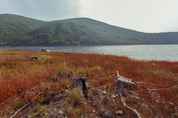 Nádherná Krajina Zeya Reservoir Oblast Amuru Nádherné Pobřeží Klidného Jezera — Stock fotografie