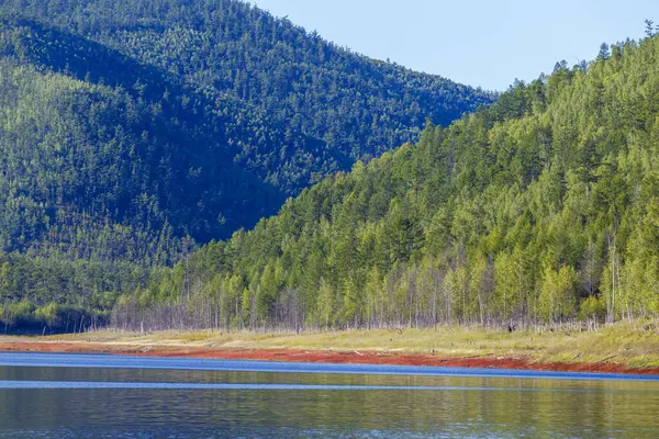 Nádherná Krajina Zeya Reservoir Oblast Amuru Krásný Skalnatý Břeh Vysokými — Stock fotografie