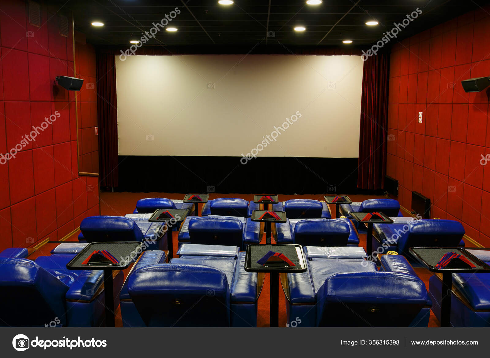 Row Vip Seating Movie Theater Empty Vip Room Cinema Empty Blue