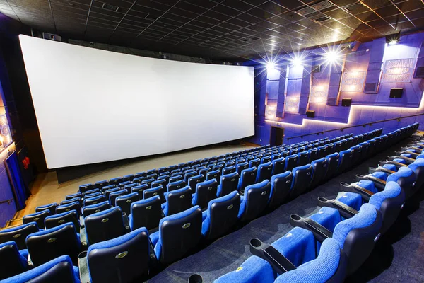 Empty Hall Cinema Empty Blue Seats Cinema Background White Movie — Stock Photo, Image