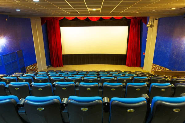 Empty Hall Cinema Empty Blue Seats Cinema Background White Movie — Stock Photo, Image