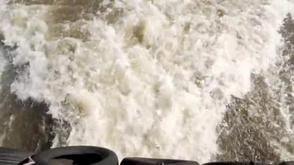 Close Slow Motion Shot Bubbling Brown River Water Running Engine — Stock Video