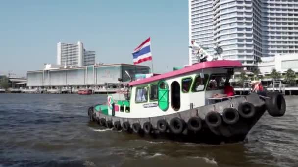 Primavera 2019 Bangkok Tailandia Slow Motion Pequeño Barco Fluvial Flota — Vídeos de Stock