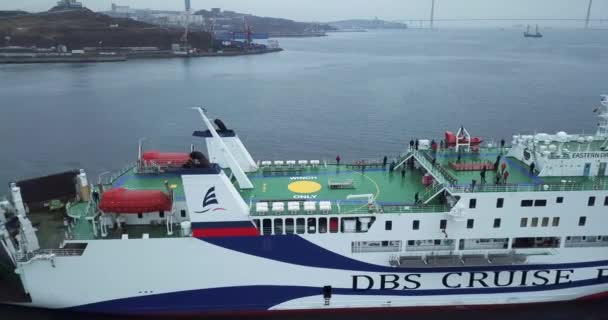 Printemps 2019 Vladivostok Russie Traversier Passagers Eastern Dream Avec Message — Video