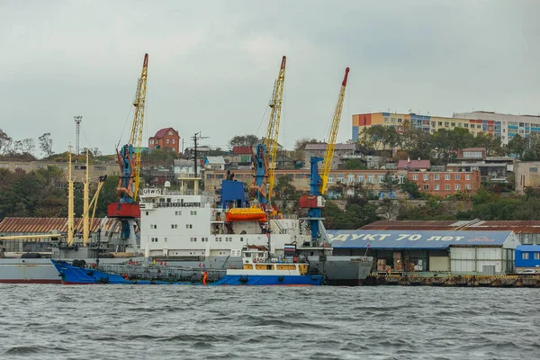 Verano 2015 Vladivostok Rusia Vladivostok Industrial Marine Facade Grúas Carga — Foto de Stock