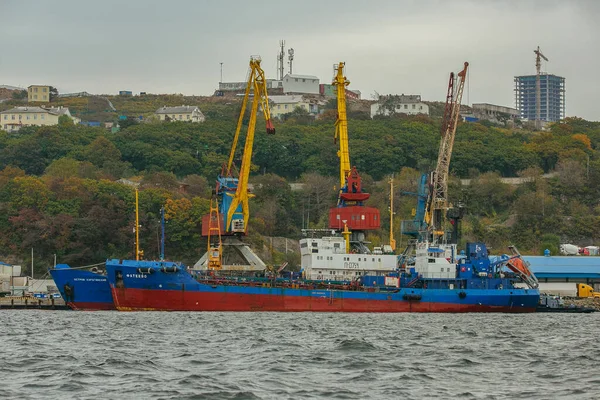 Verano 2015 Vladivostok Rusia Vladivostok Industrial Marine Facade Grúas Carga — Foto de Stock