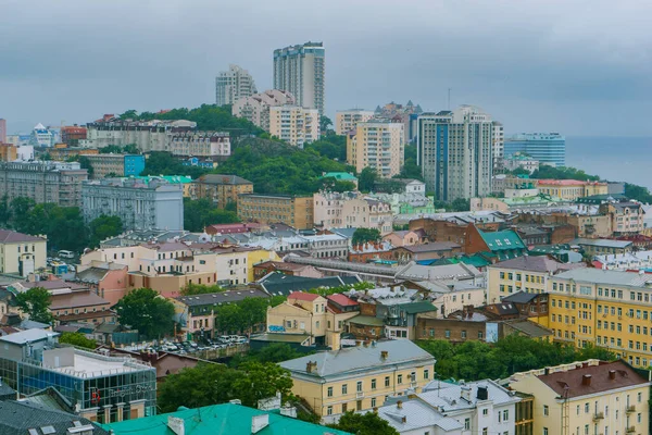 Été 2015 Vladivostok Russie Aérien Partie Historique Centrale Ville Vladivostok — Photo