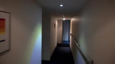 2019 baharında, Güney Kore, Donghae yolcu feribotunun orta güvertesinin boş koridorundan geçerek...