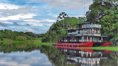 Fleuve içinde mavna. Bolivya, Güney Amerika.