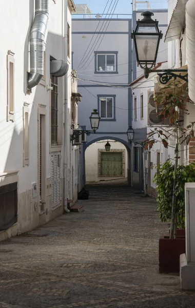 Estrecha Calle Adoquinada Albufeira Algarve Portugal —  Fotos de Stock