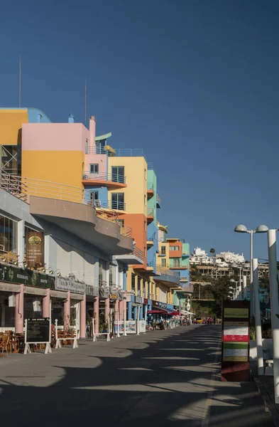 Kleurrijke Moderne Gebouwen Bars Jachthaven Albufeira Algarve Portugal — Stockfoto
