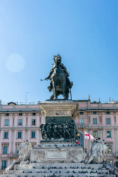 Vittorio Emanuele Nin Heykeli Katedral Meydanı Milan Talya — Stok fotoğraf