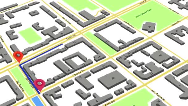 Eine Route Mit Farbigen Markierungen Auf Einem Abstrakten Stadtplan — Stockvideo