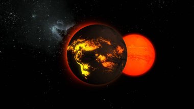 Uzayda yüzeyinde akan lavlar ile bir yıldız.