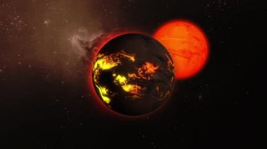 Uzayda yıldız yüzeyinde akan lavlar ile döner.