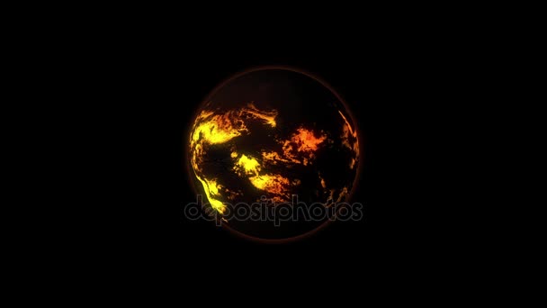 Une étoile avec de la lave coule sur la surface tourne dans l'espace .
