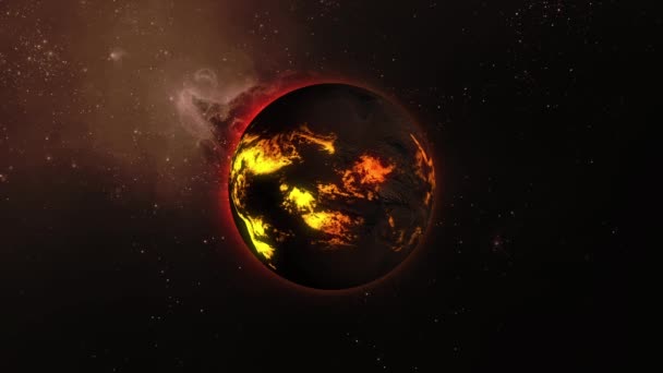 Une Étoile Avec Lave Coule Sur Surface Tourne Dans Espace — Video