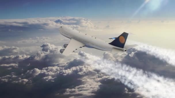 Passagiersvliegtuig Vliegt Lucht Boven Wolken — Stockvideo