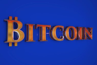 bitcoin mavi bir arka plan üzerinde altın bir doku dan 3D çizimi