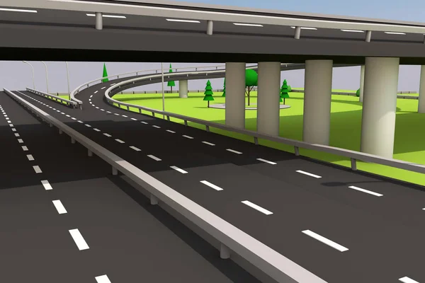 3D illustratie van een weg en een brug op een abstracte perceel. — Stockfoto