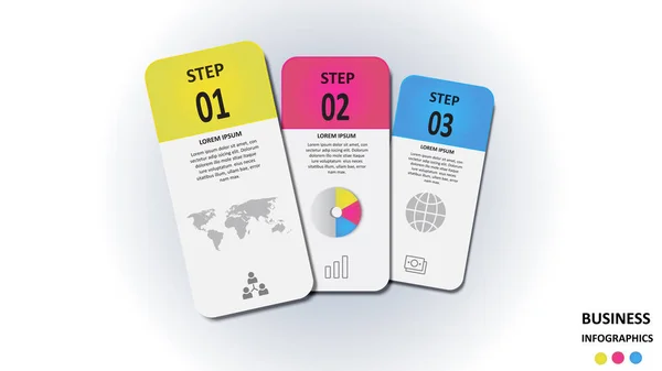 Infografías de negocios en forma de rectángulos de colores con texto e iconos. EPS 10 . — Vector de stock