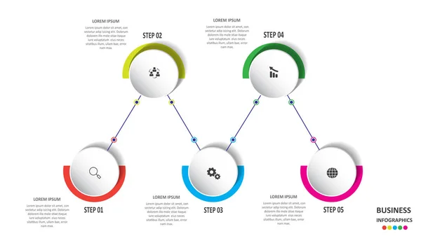 Infografías abstractas de negocios en forma de formas coloreadas conectadas entre sí por líneas y pasos. EPS 10 . — Archivo Imágenes Vectoriales