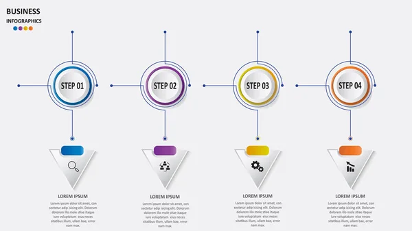 Infografías abstractas de negocios en forma de formas coloreadas conectadas entre sí por líneas y pasos. EPS 10 . — Archivo Imágenes Vectoriales